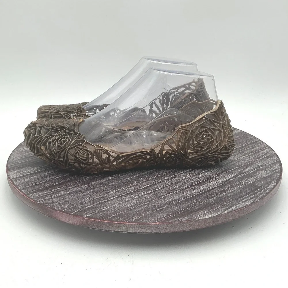 Melissa Flats Womens 6 Campana Papel VII Rose Bronze Jelly Shoes Glitter Ballet